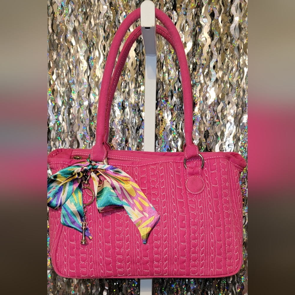 #555-Chic  Hot Pink Cool Stitching Sautchal w Twirley/bag charm